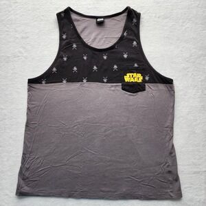 Star Wars Darth Vader Tank Top Shirt Mens XL Gray‎ Black Sleeveless Pocket Logo